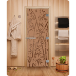 Дверь для сауны DoorWood (Дорвуд) 80x200 Эталон Бамбук и бабочки (бронза матовая) левая