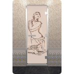 Дверь для турецкой бани DoorWood (Дорвуд) 80x210 Алюминиевый профиль Бронза матовая с рисунком Искушение, левая